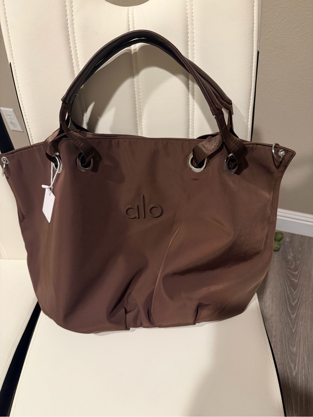 Alo brown tote bag with leather shoulder